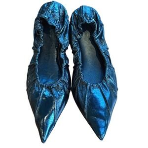 ANINE BING Nadine Flats Black Nappa Leather Crinkle High-Shine, Size 38, US 7.5